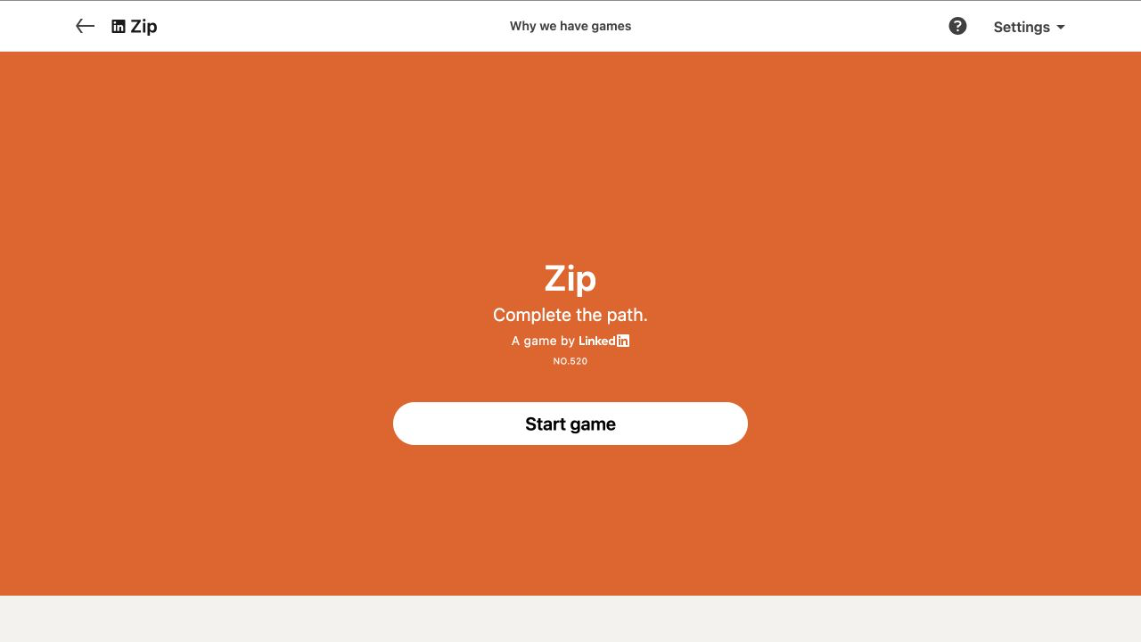 LinkedIn Zip official start screen